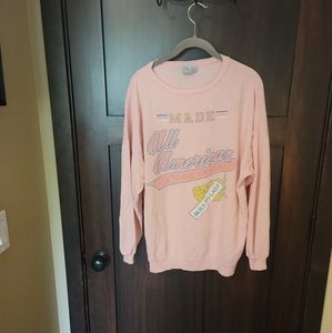 EUC Women's Vintage 90s Pink Made All American Logo Sweatshirt Pullover Size XL